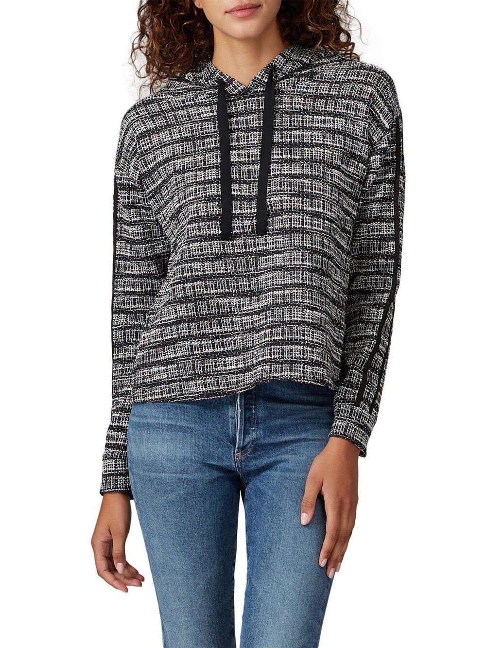 B Collection By Bobeau Jackie Grey Black Jacquard Knit Hooded Pullover Size XL